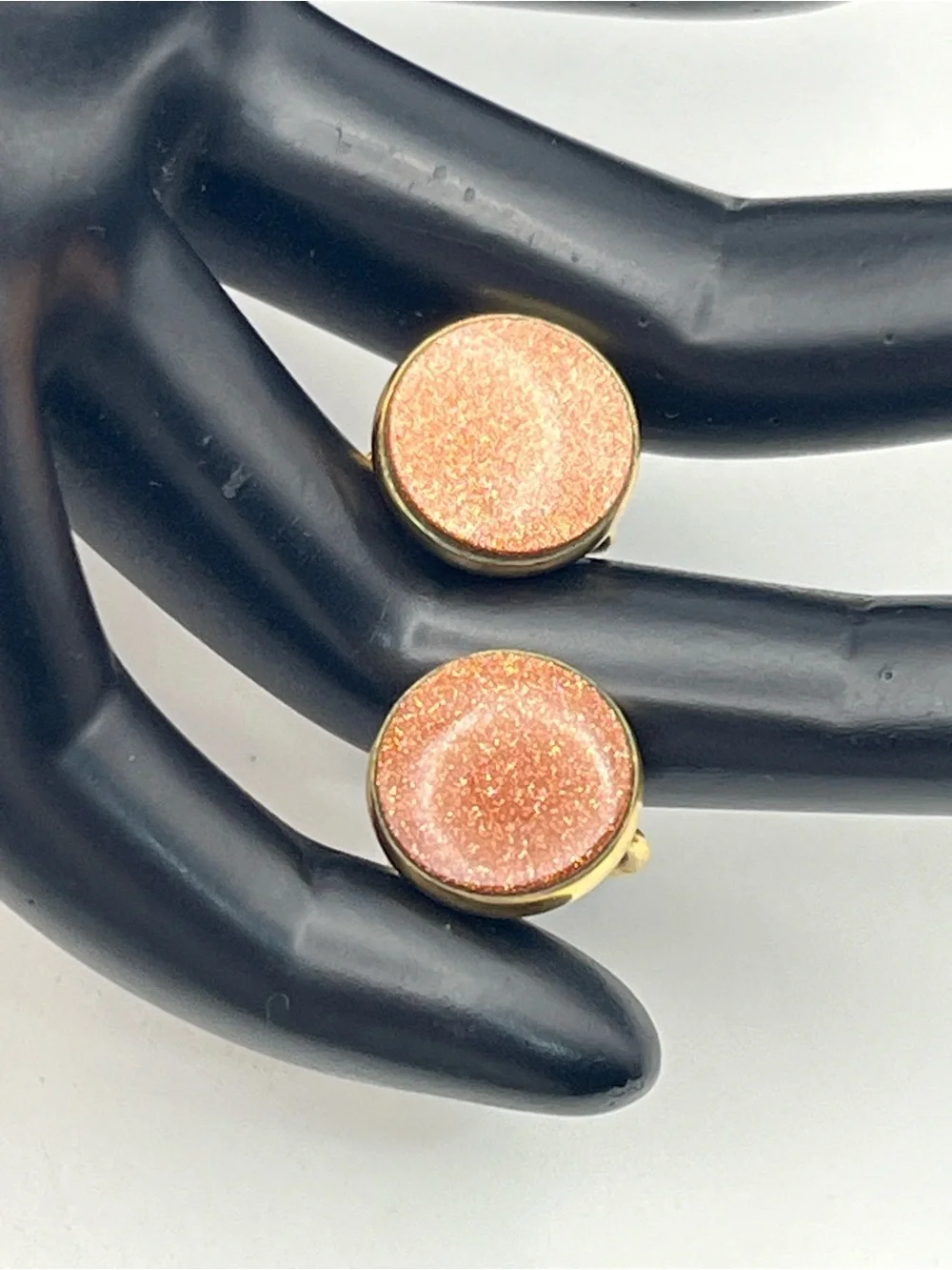 12k gold filled goldstone brown sparkly cabochon screw back earrings vintage